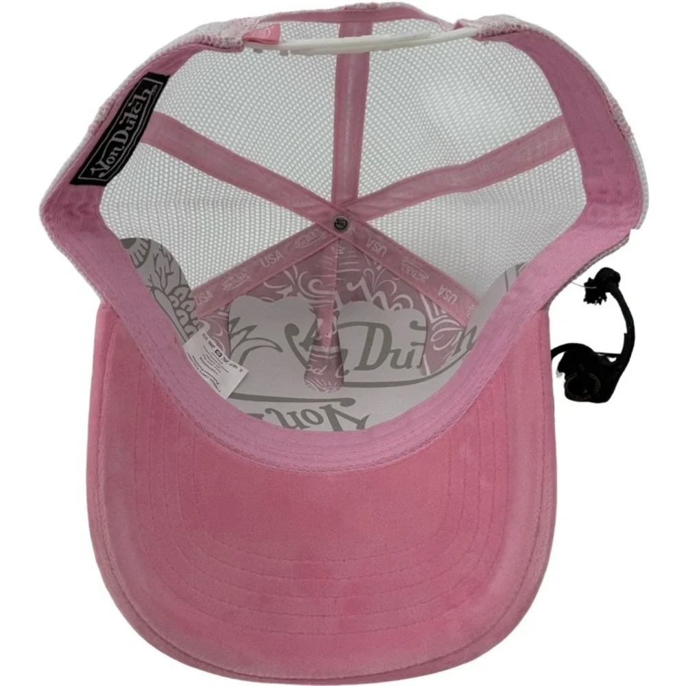 VON DUTCH NEW OS Trucker Hat Pink Velvet Velour Mesh Snapback Y2K Retro Logo